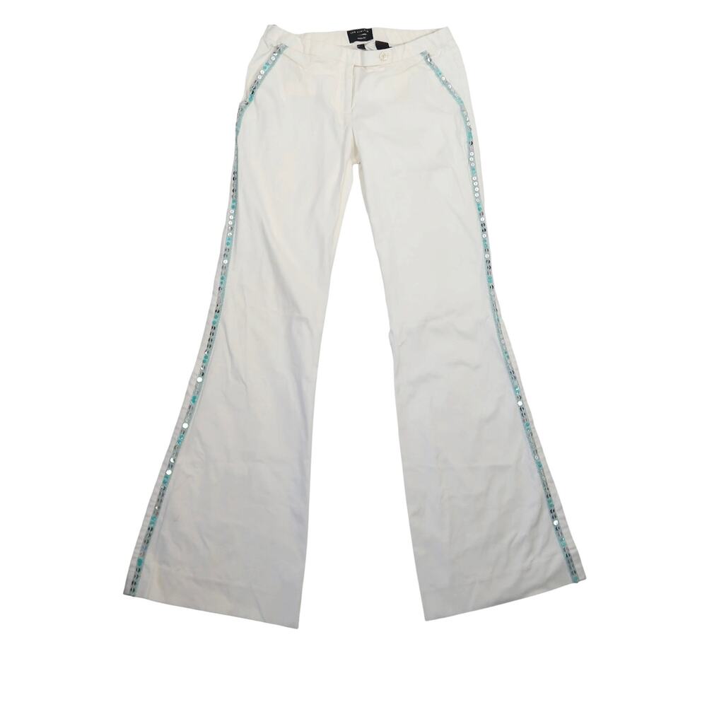 Vintage Y2K The Limited White Sequin Trim Low Rise Flare Pants 0